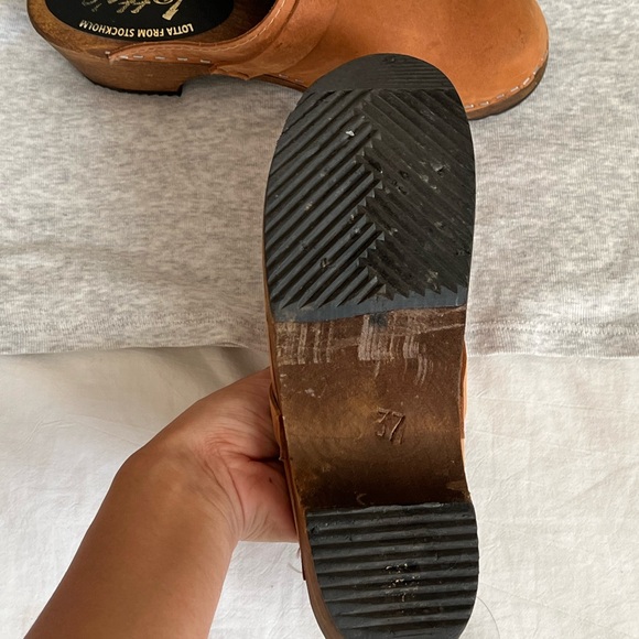 Swedish Leather Wood Clogs in Camel, Light Brown, Size 37 - Picture 4 of 6